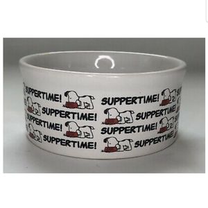 SNOOPY SUPPERTIME CERAMIC DOG CAT PET FOOD DISH PEANUTS SNACK BOWL 4.5”